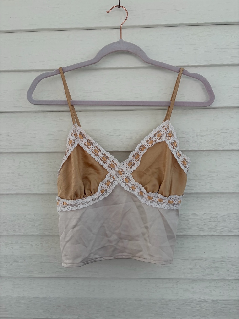 L.A. Hearts PacSun XS Satin Lace Cami Top Tan Ivory Y2K Lingerie Style